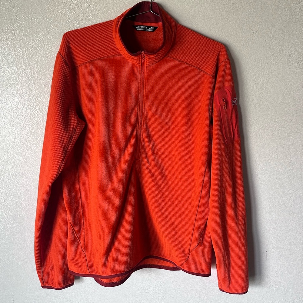 Arcteryx Polartec 1/2 Zip Pullover Mens Medium Orange Sweater Lightweight